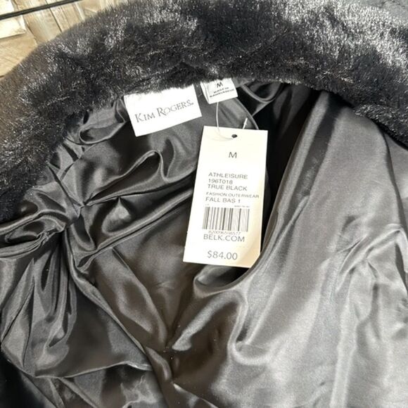 NWT Kim Rogers Black Puffer Fleece Collared Jacket Coat Size Medium - Picture 7 of 7